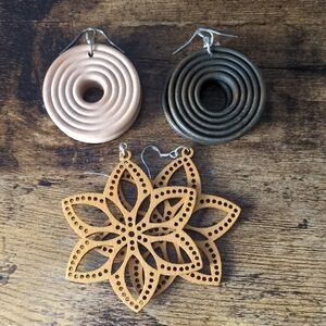Set of Three Unique Earrings in Neutral Tones